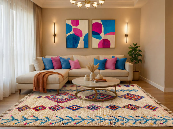 Tifawine -Tapis Azilal moderne en laine naturelle  2,45 m x 1.66  m