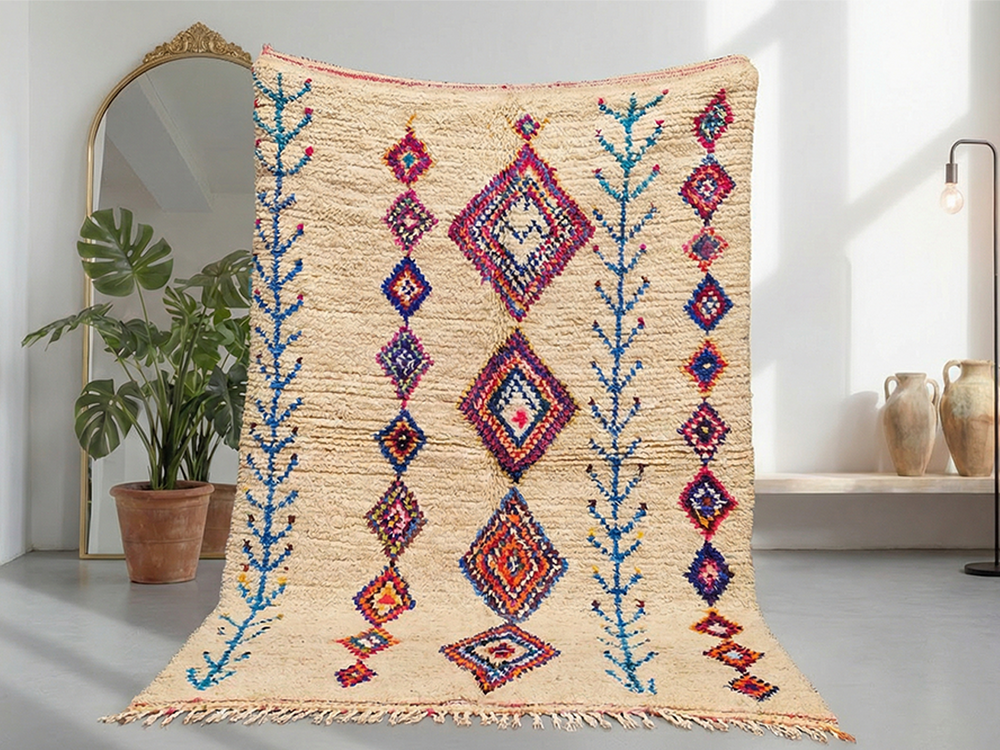 Tifawine -Tapis Azilal moderne en laine naturelle  2,45 m x 1.66  m