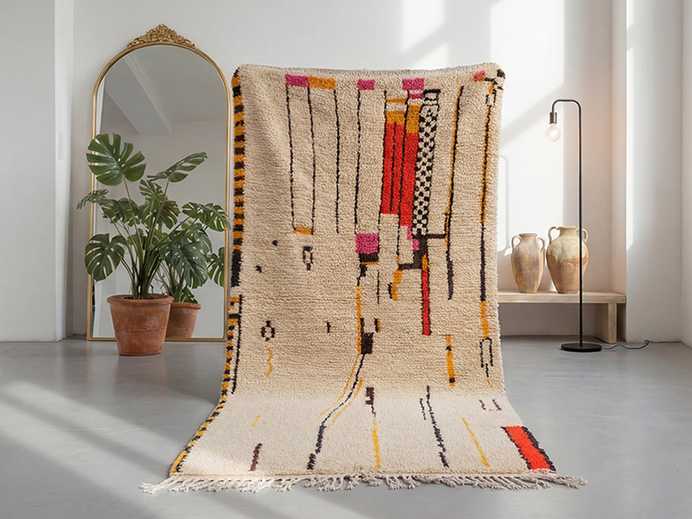 Tapis Azilal "Tazrart" – L'Art Berbère Moderne en Laine Naturelle 2,87 X 1,60 m